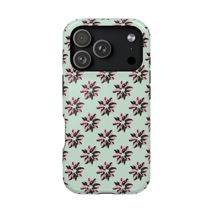 Pink Princess Philodendron Pattern Phone Case – Dual Layer Protective Cover