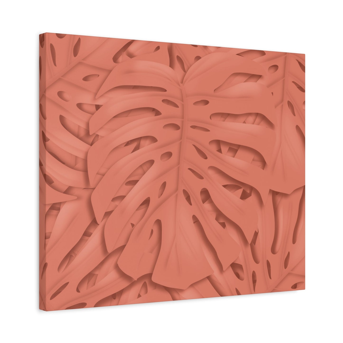 Coral Monstera Canvas Print – Botanical Wall Art