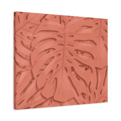 Coral Monstera Canvas Print – Botanical Wall Art