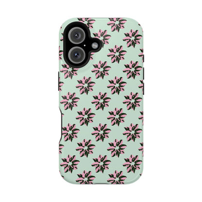 Pink Princess Philodendron Pattern Phone Case – Dual Layer Protective Cover