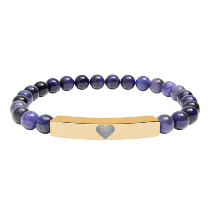 Engraved Natural Stone Stretch Bar Bracelet — Personalized Heart Bar Beaded Bracelet