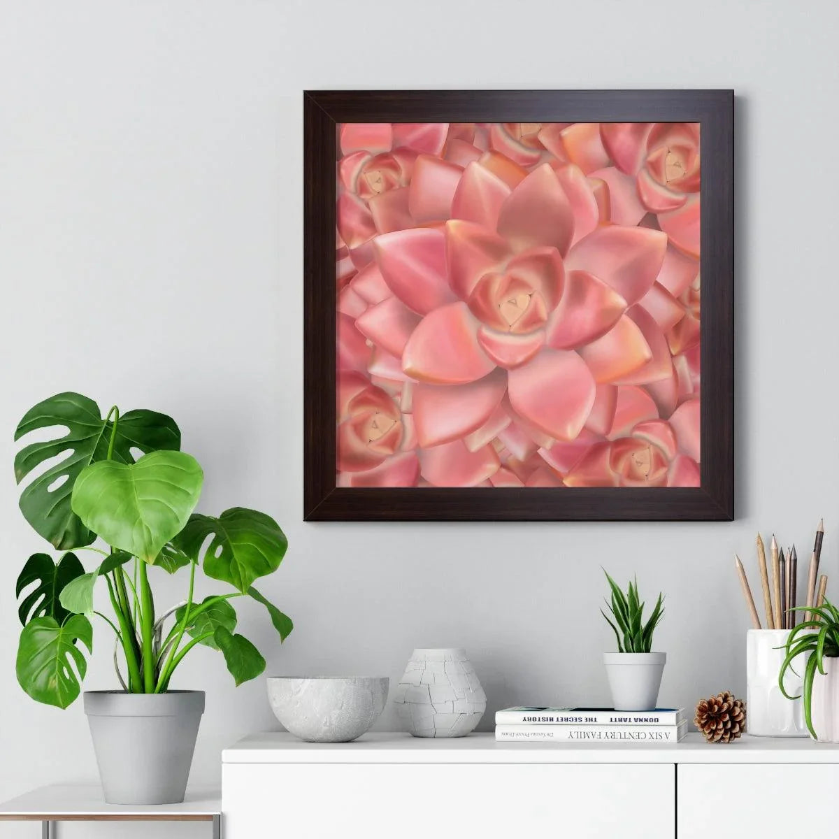 Graptosedum California Sunset Succulent Pattern Framed Print – Botanical Wall Art