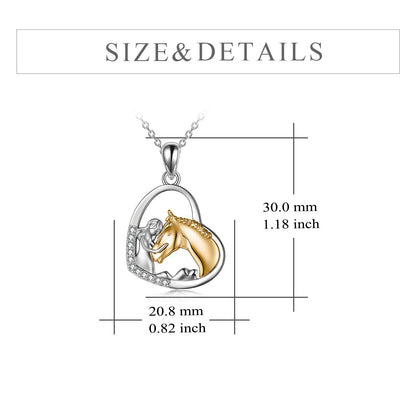 Sterling Silver Heart Pendant Necklace Embracing Horse Design