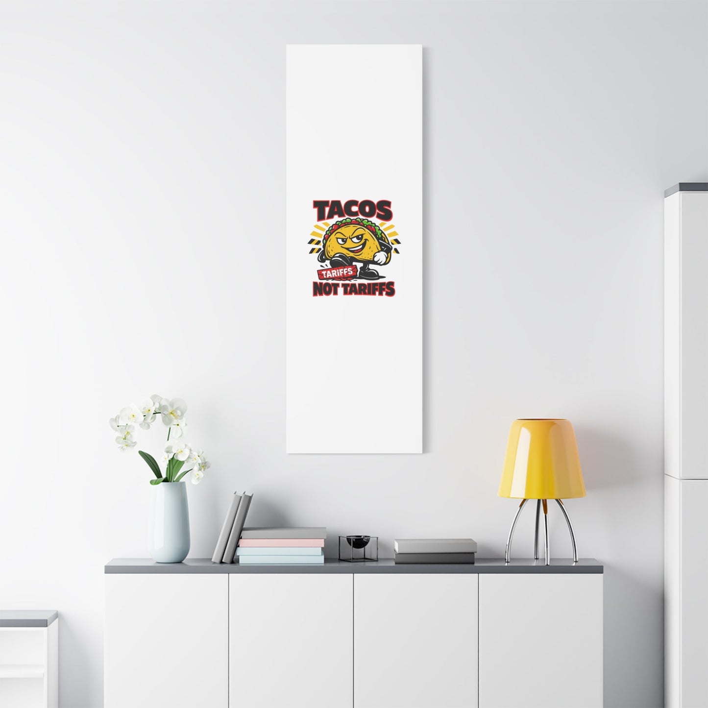 Tacos Not Tariffs Canvas | political taco pun, tariff backtrack meme