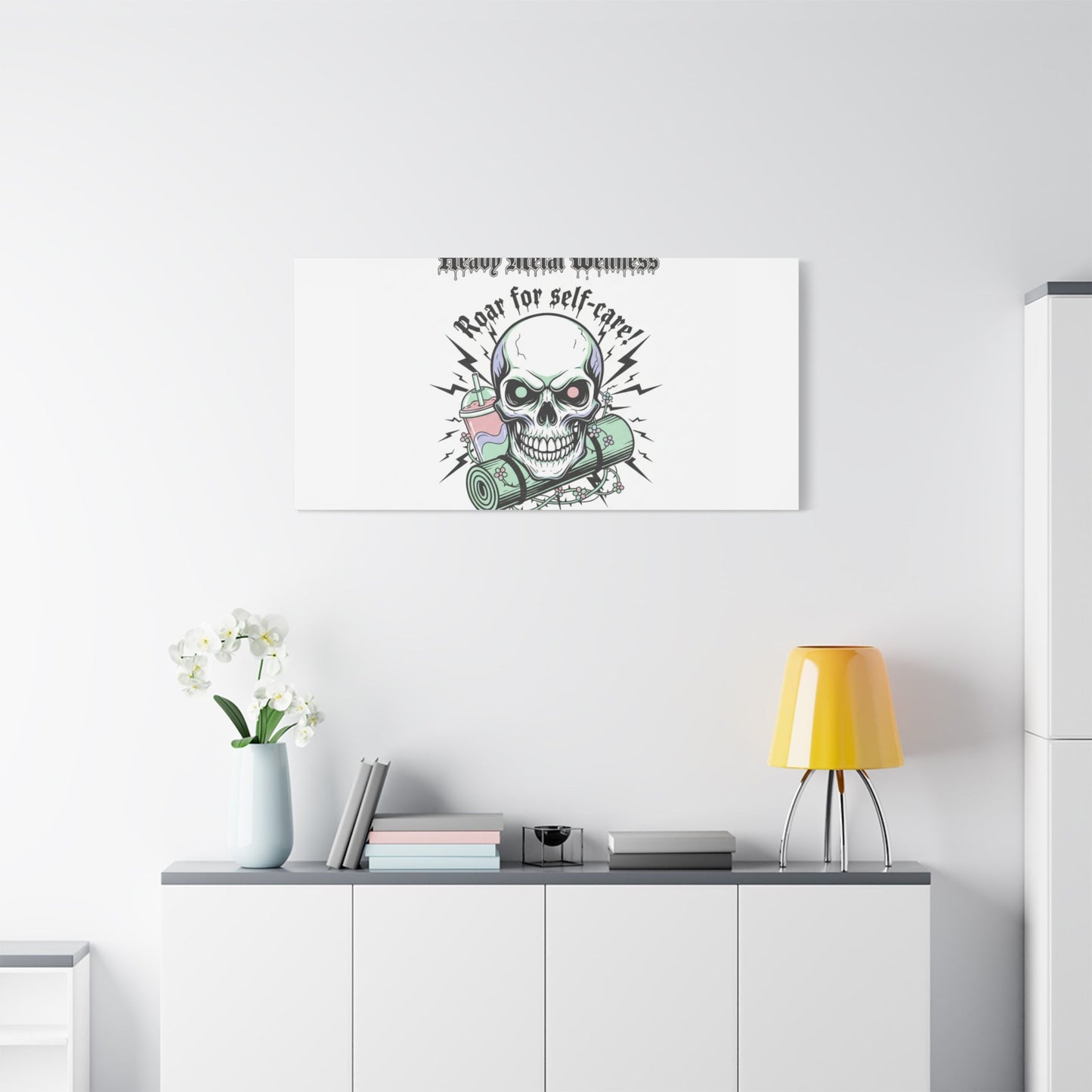 Roar for Self-Care Skull Canvas | heavy metal wellness, gothic wellness quote