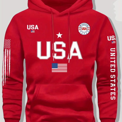 Fleece Hoodie Featuring a USA Flag Design