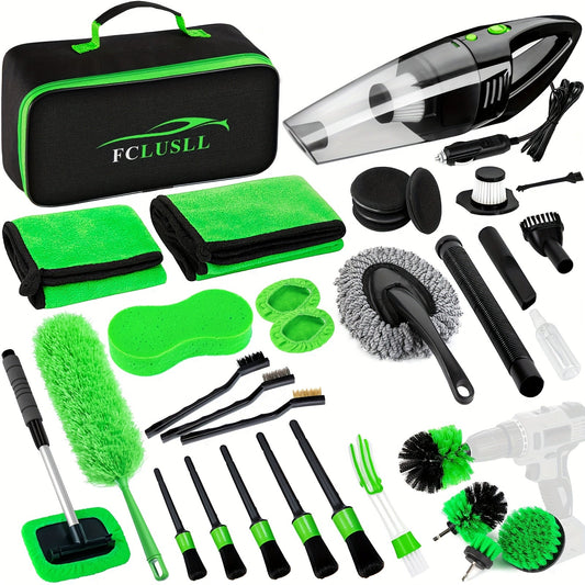 Car Full Interior & Exterior Cleaning Detailing Kit w/ Vacuum, Windshield Cleaner, Drill Brush Kit & More