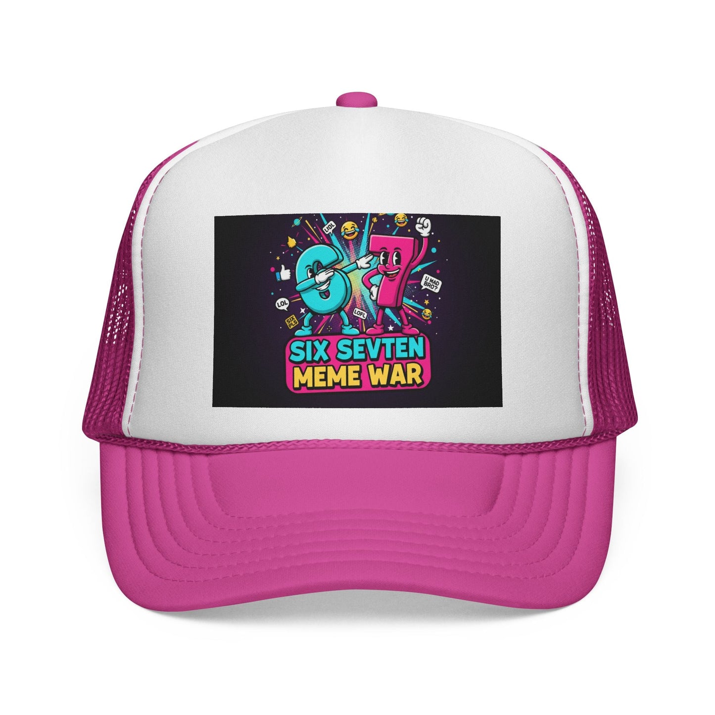 Trucker Cap - 'Six Seven Meme War' Colorful Retro Gaming Snapback