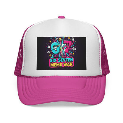 Trucker Cap - 'Six Seven Meme War' Colorful Retro Gaming Snapback