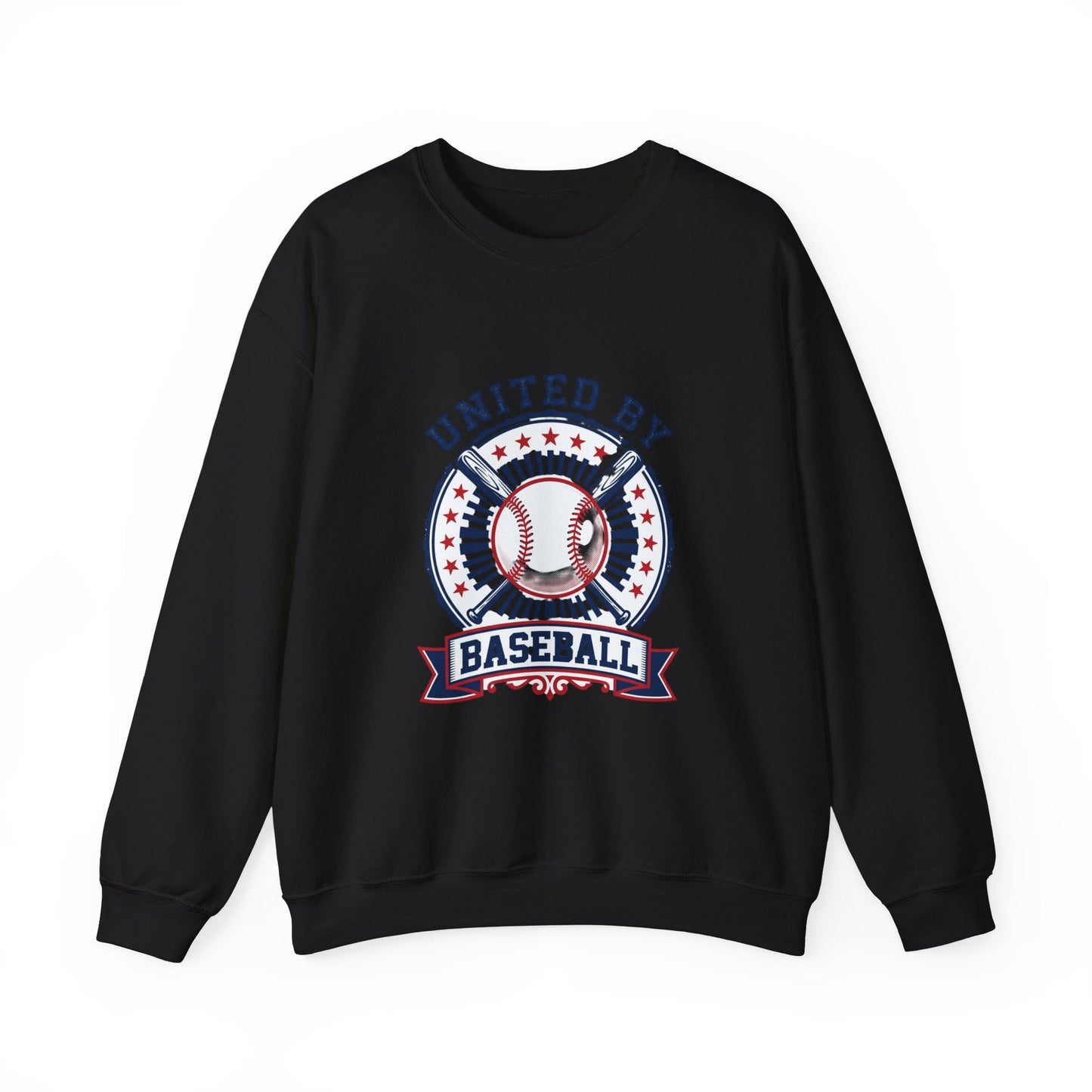 United by Baseball Crewneck Sweatshirt | Patriotic Baseball Graphic, Vintage Red White Blue