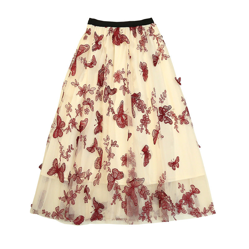 Mid-length Three-dimensional Butterfly Mesh Skirt