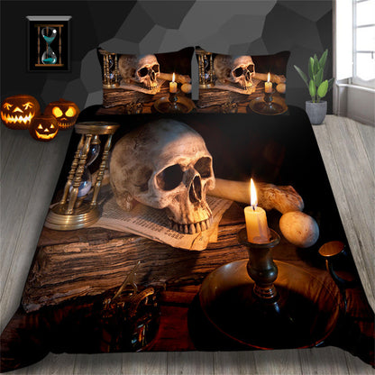 3D Printed Skull Printed Three-piece Home Textile Set