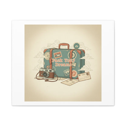 Pack Your Dreams Canvas | Retro Travel Postcard, Wanderlust Passport Stamp Art