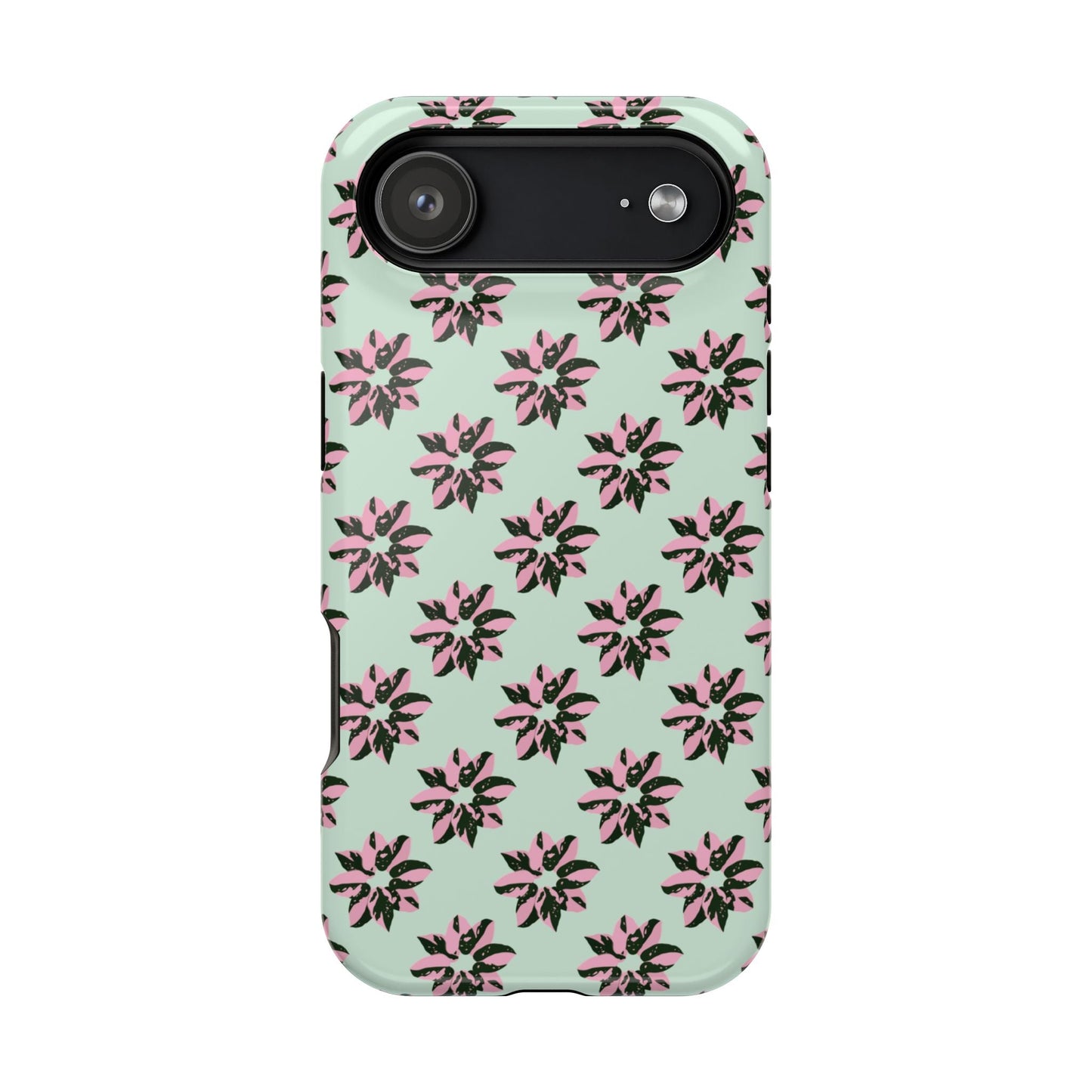 Pink Princess Philodendron Pattern Phone Case – Dual Layer Protective Cover