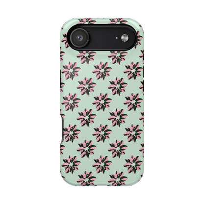 Pink Princess Philodendron Pattern Phone Case – Dual Layer Protective Cover