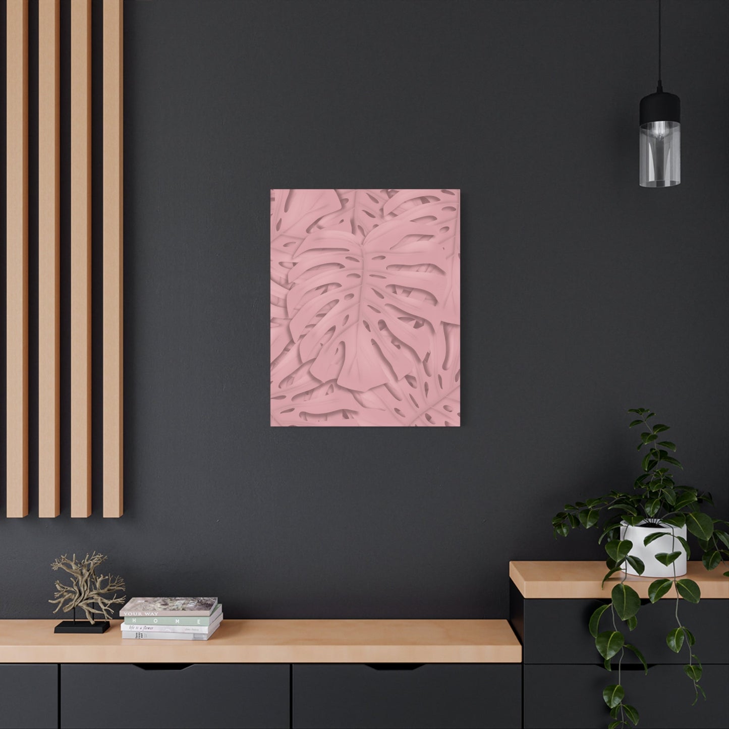 Soft Pink Monstera Canvas Print – Botanical Wall Art