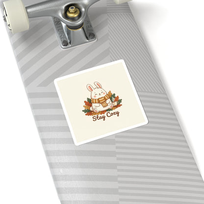 Stay Cozy Bunny Sticker | cozy critter sticker, winter forest art