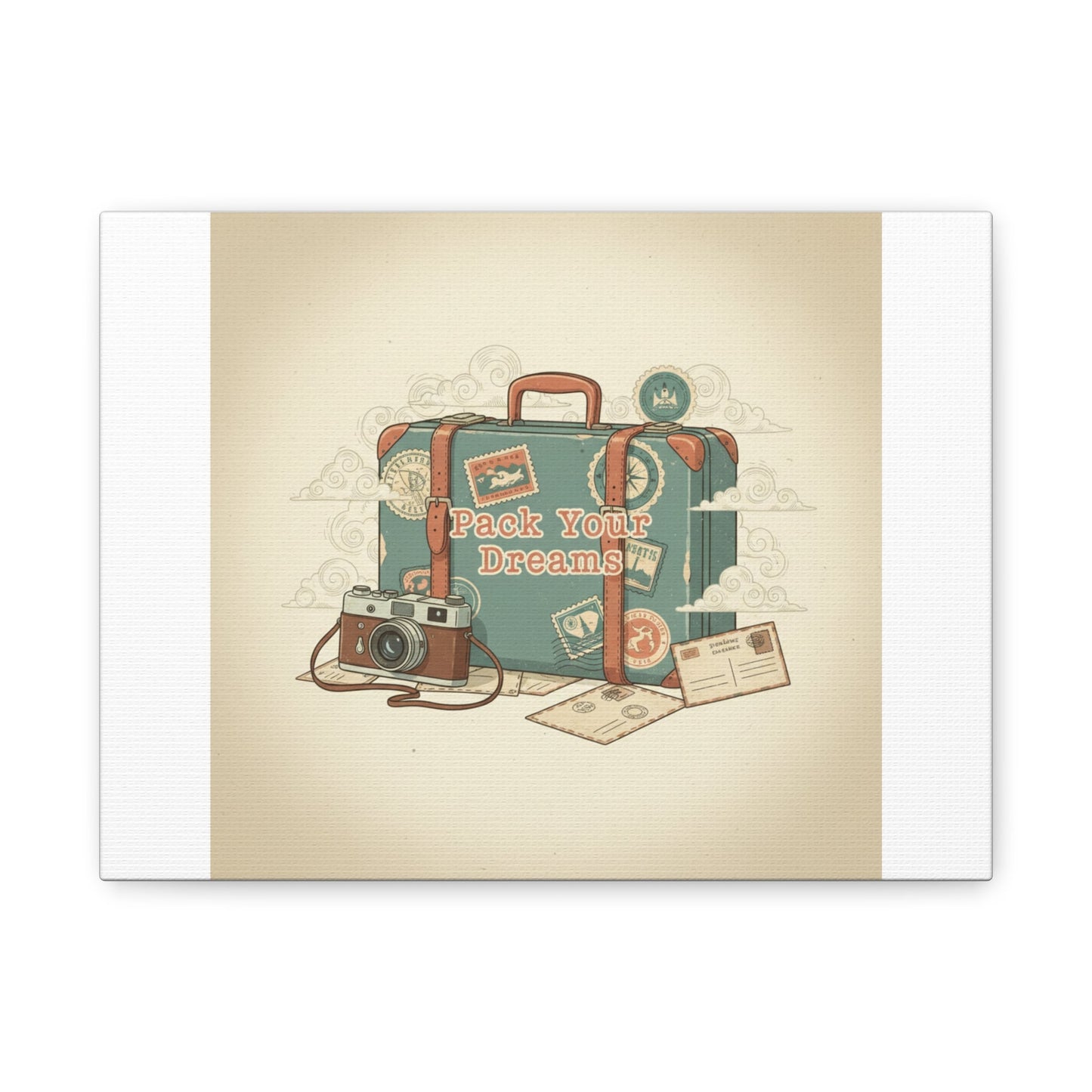 Pack Your Dreams Canvas | Retro Travel Postcard, Wanderlust Passport Stamp Art