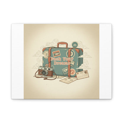 Pack Your Dreams Canvas | Retro Travel Postcard, Wanderlust Passport Stamp Art