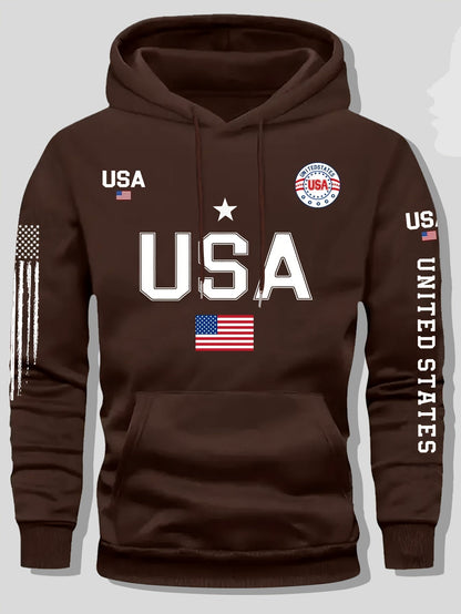 Fleece Hoodie Featuring a USA Flag Design