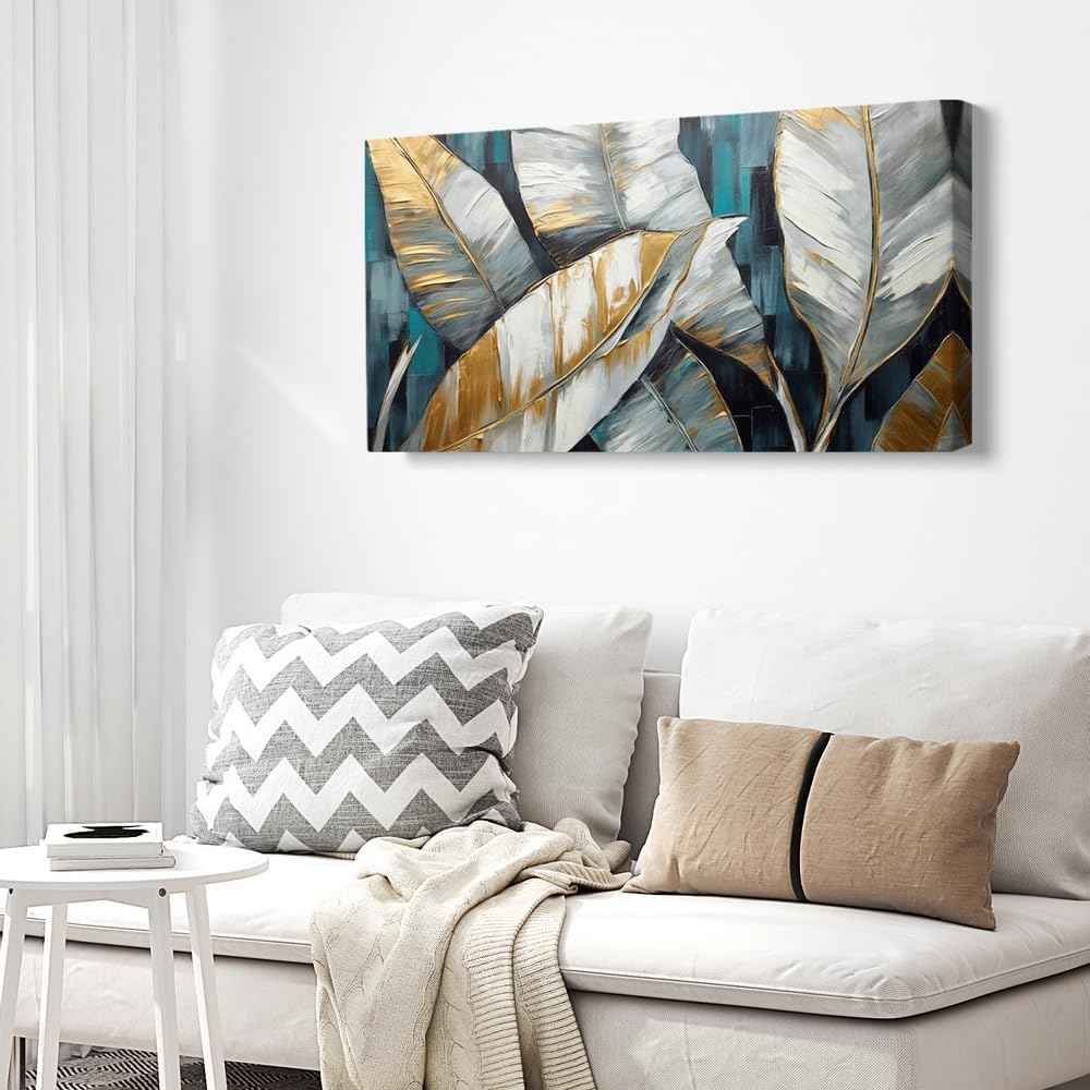 Handmade Oil Painting Canvas Wall Art Decoration Abstract Large Golden Green Banana Leaves Pictures Modern Family Bedroom Decor Rolled Frameless Unstretched Painting