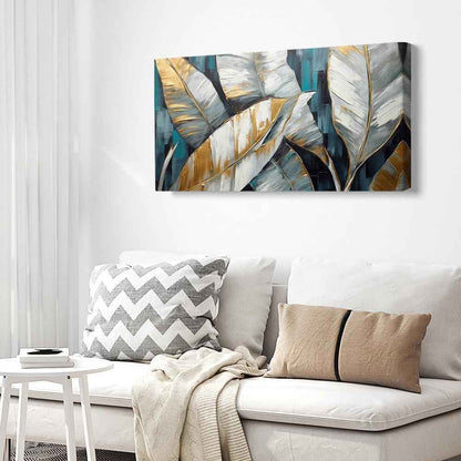 Handmade Oil Painting Canvas Wall Art Decoration Abstract Large Golden Green Banana Leaves Pictures Modern Family Bedroom Decor Rolled Frameless Unstretched Painting