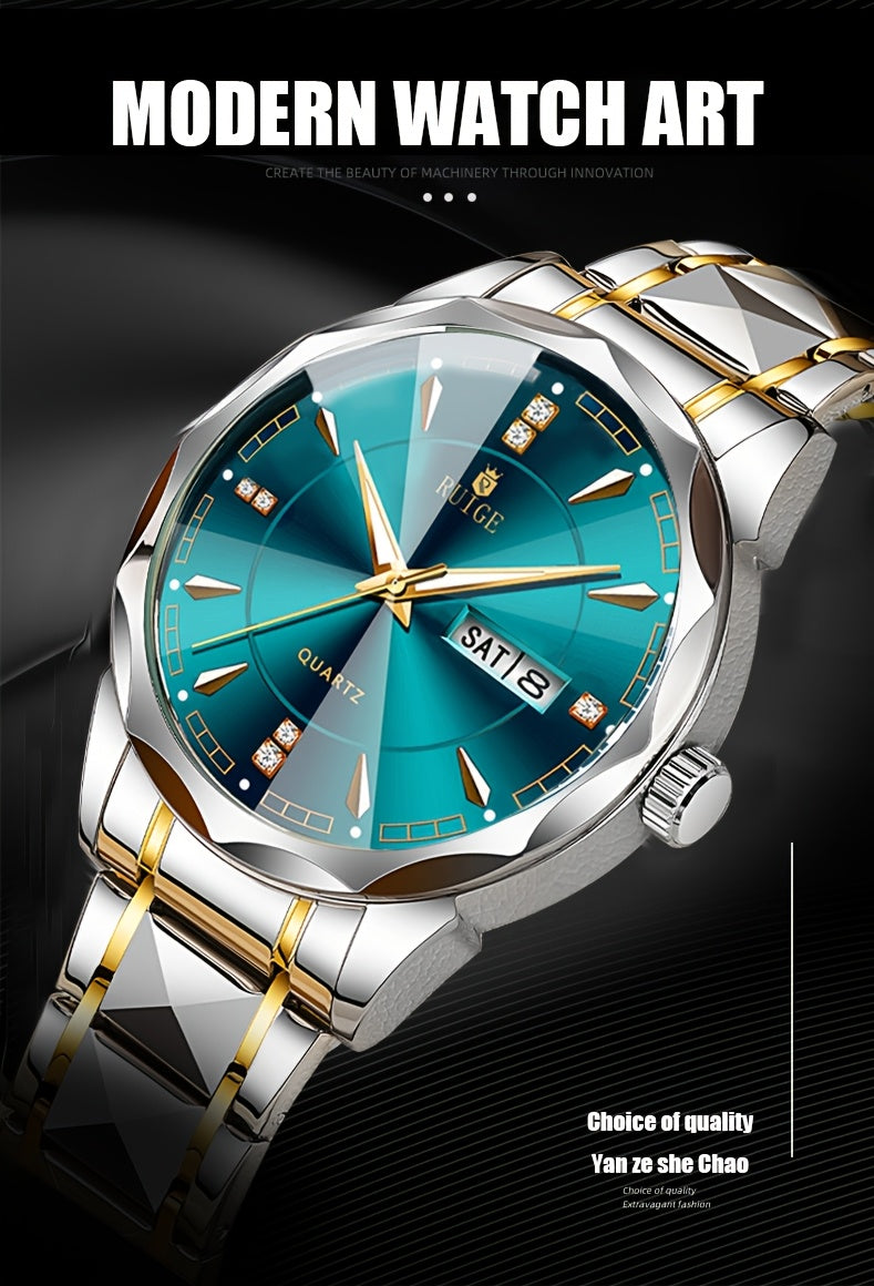 RUIGE Men's Watch Quartz Watch Luminous Stainless Steel Luxury Calendar Men's Chronograph Watch Timepiece Thanksgiving Day