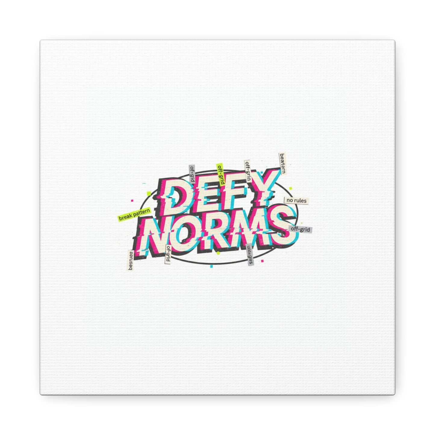 Defy Norms Canvas, Anti-Aesthetic Glitch Typography, Brutalist Poster Style