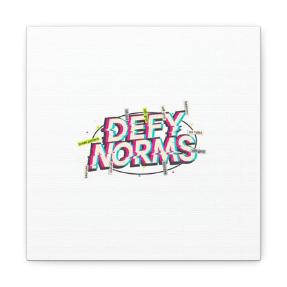 Defy Norms Canvas, Anti-Aesthetic Glitch Typography, Brutalist Poster Style
