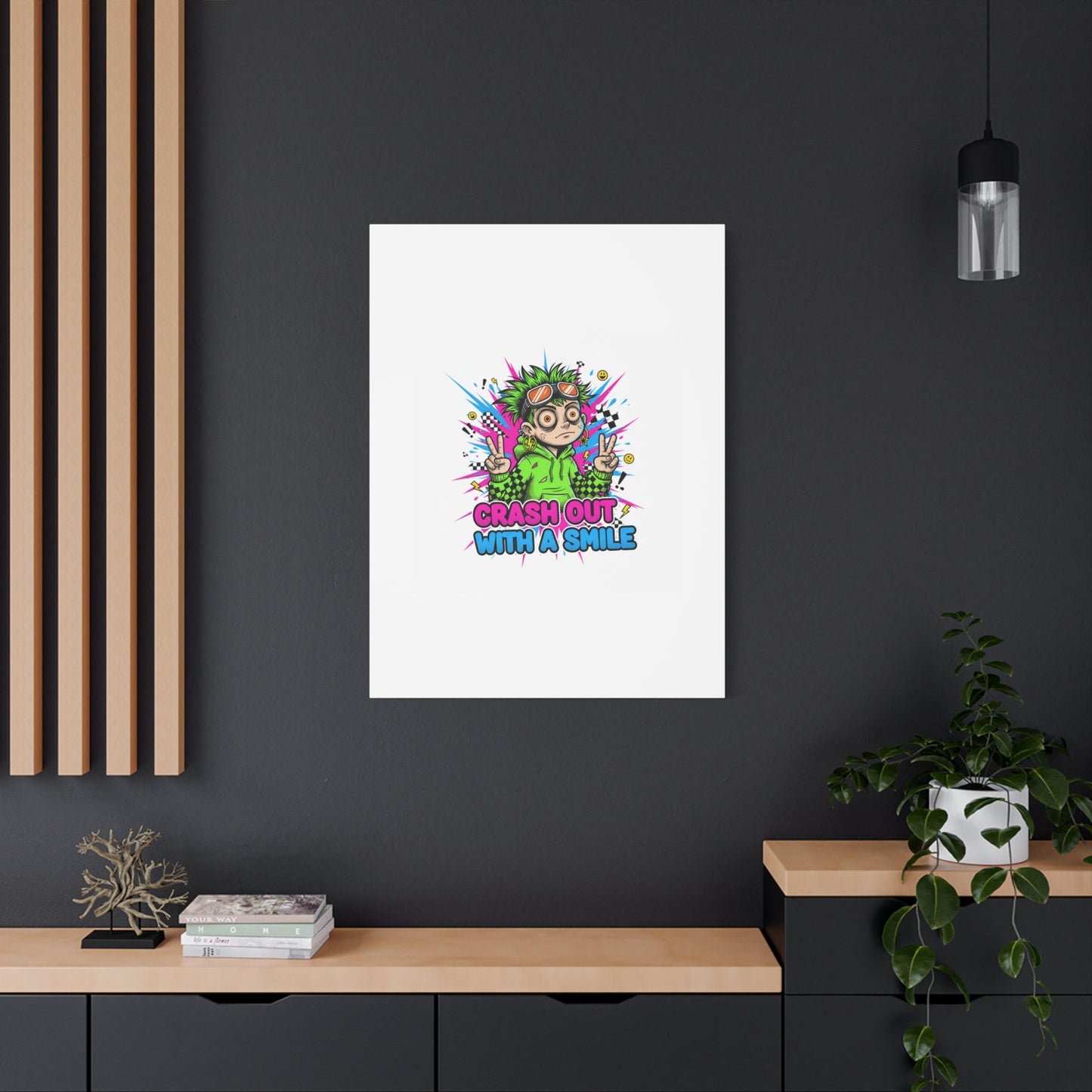 Crash Out With a Smile Canvas Print | Neon Skate Graffiti, Meme Meltdown Art