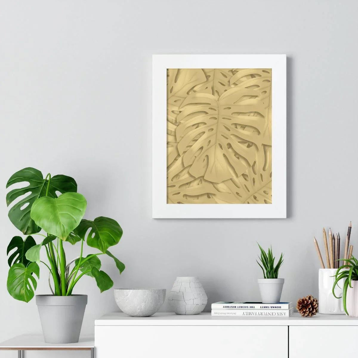 Golden Monstera Framed Print – Botanical Wall Art
