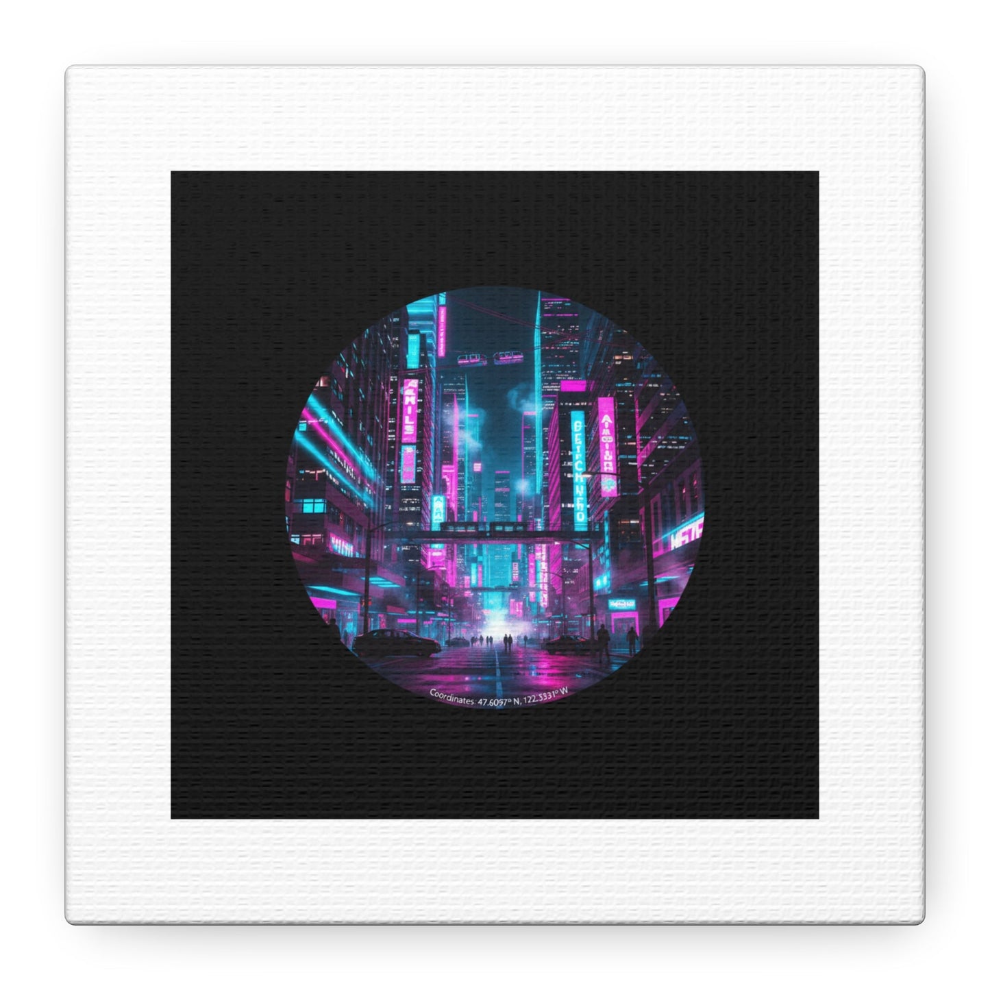 Neon Cyberpunk Cityscape Canvas | synthwave skyline, future city art