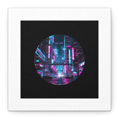 Neon Cyberpunk Cityscape Canvas | synthwave skyline, future city art