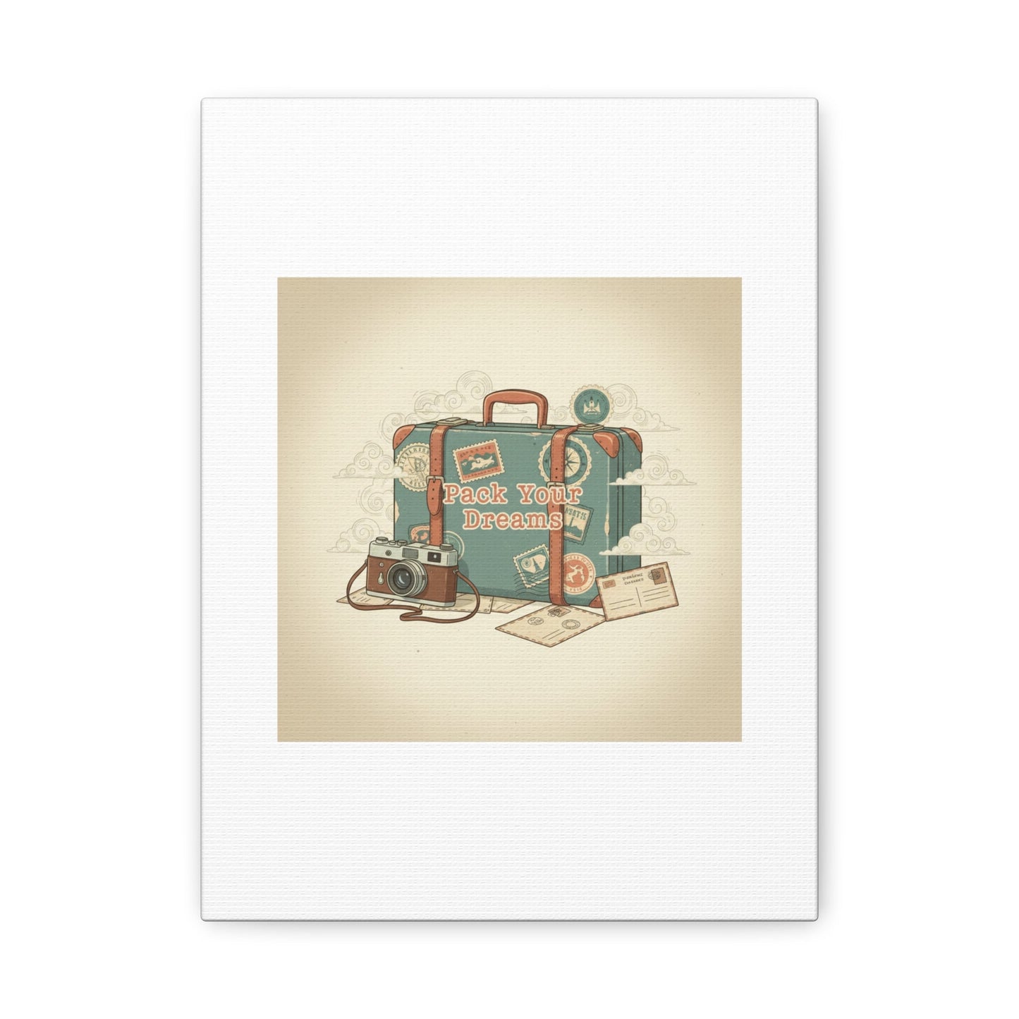 Pack Your Dreams Canvas | Retro Travel Postcard, Wanderlust Passport Stamp Art