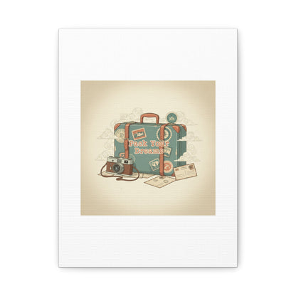 Pack Your Dreams Canvas | Retro Travel Postcard, Wanderlust Passport Stamp Art