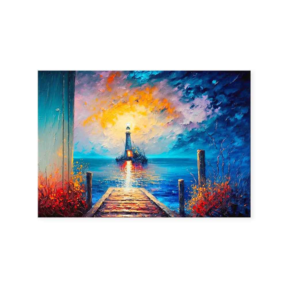Handmade Oil Painting Canvas Wall Art Decoration City Landscape Tourism Lighthouse At Sea Abstract Home Living Room Bedroom Decor Rolled Frameless Unstretched Painting