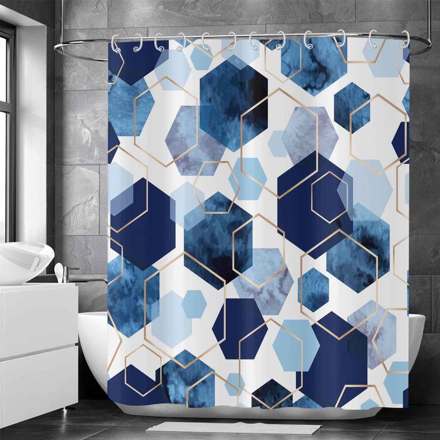 Blue Shower Curtain Abstract Geometric Modern