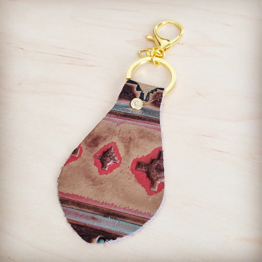 Leather Keychain-Red Brown Navajo 702L