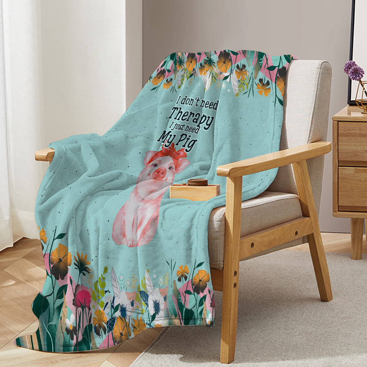 1pc Cute Blue Background Pig Soft Printed Flannel Sofa Blanket, Comfortable And Warm For Home Use, Suitable For Bed, Sofa, Camping And Multi Scene Seasonal Use