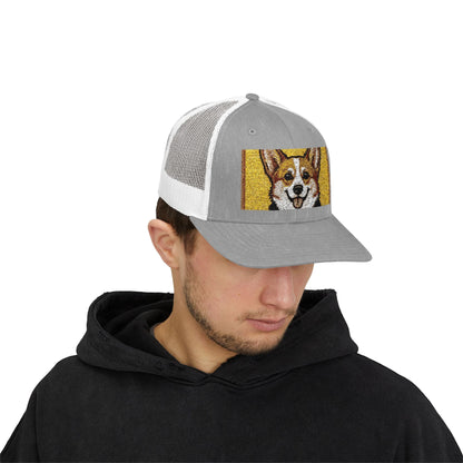 Happy Corgi Snapback Trucker Cap — "Happy Corgi Dog Happy Life"