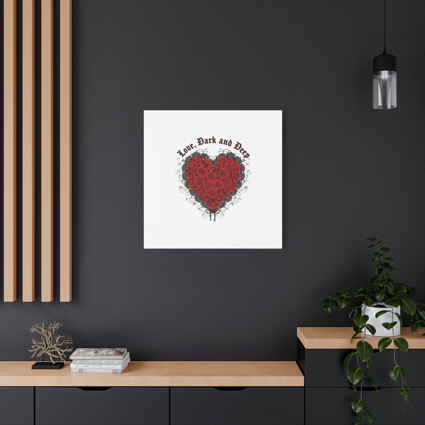 Love Dark and Deep Heart Canvas, Nu Romantic Gothic Romance, 80s Nostalgia