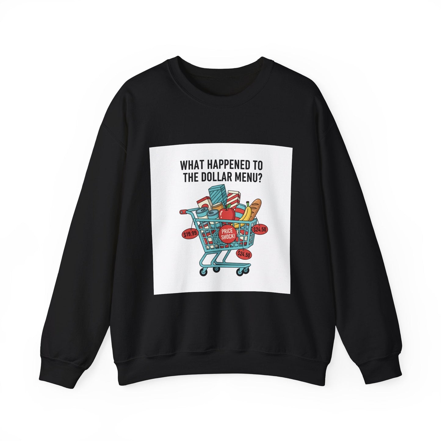 What Happened to the Dollar Menu? Sweatshirt | Grocery Prices Meme, Budget Humor