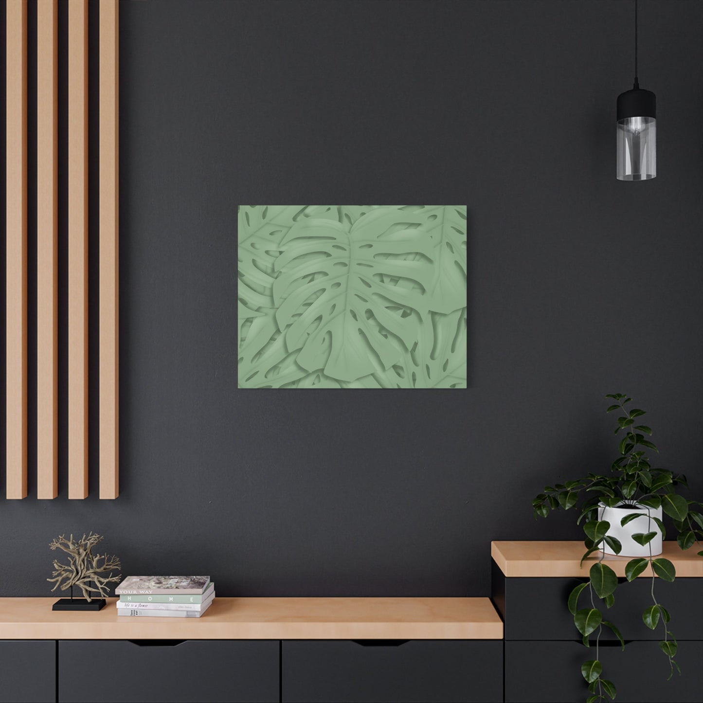 Sage Green Monstera Canvas Print – Botanical Wall Art