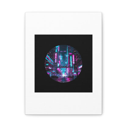 Neon Cyberpunk Cityscape Canvas | synthwave skyline, future city art