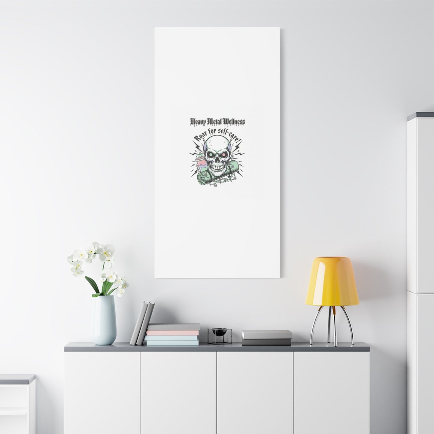 Roar for Self-Care Skull Canvas | heavy metal wellness, gothic wellness quote