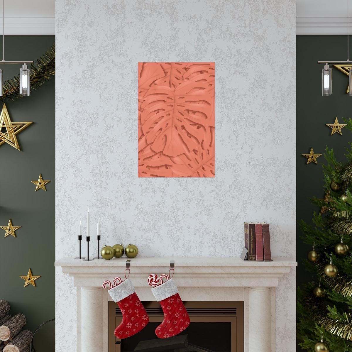 Coral Monstera Botanical Print – Unframed Wall Art