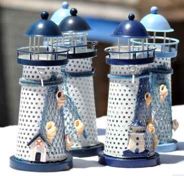 Mediterranean style medium iron lighthouse candlestick iron tabletop candlestick