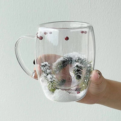 Christmas Snow Pine Branches Heat Resistant Cup Transparent Cup Coffee Cup