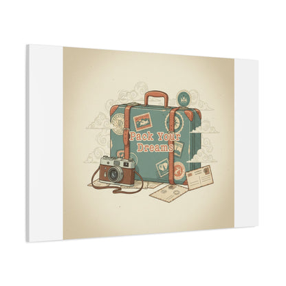 Pack Your Dreams Canvas | Retro Travel Postcard, Wanderlust Passport Stamp Art