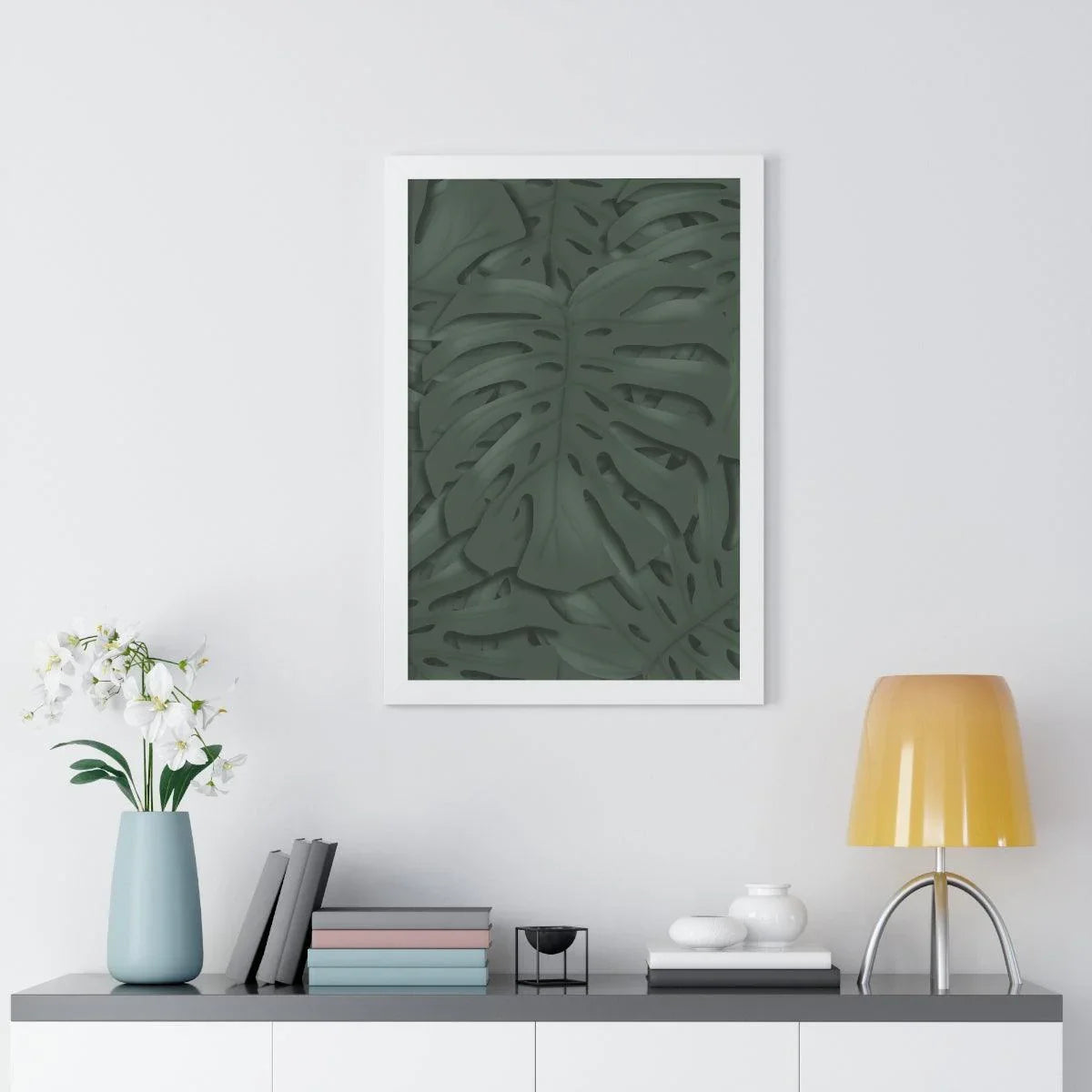 Deep Green Monstera Framed Print – Botanical Wall Art